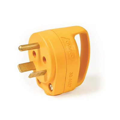 RV Power Cord Plug - Camco 55283 Male Mini Plug With Power Grip Handle 30A - Yellow