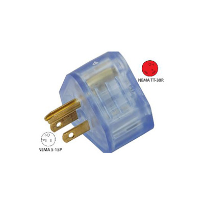 RV Power Cord Adapter Plugs - Conntek 14101-LTP Illuminated Adapter - 15A-M - 30A-F - Blue