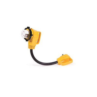 RV Power Cord Adapter - Power Grip - 30A-M To 50A-F - Locking Ring - 18"L - Black & Yellow