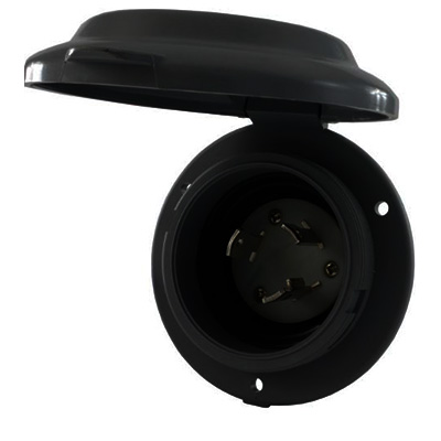 RV Power Inlet Receptacle - Conntek - Round - Smart Cap - L5-30 - 30A - Black