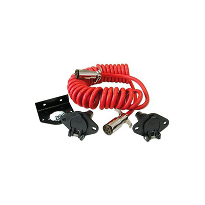 Trailer Lights Wiring Kit - Flexo-Coil 1466 With 6-Pole Coil Cord & Sockets & Mount Brackets 8'